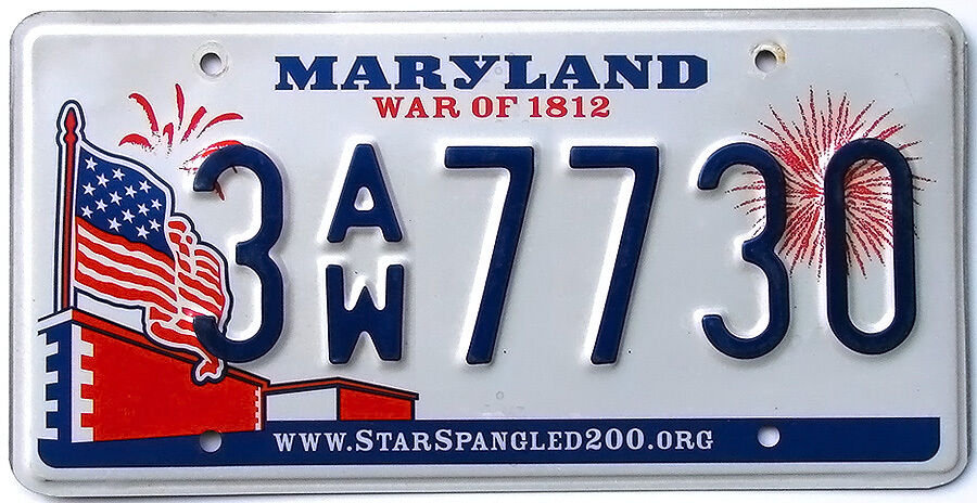 2010-2016 Maryland War Of 1812 License Plate American Flag (random Plate#)